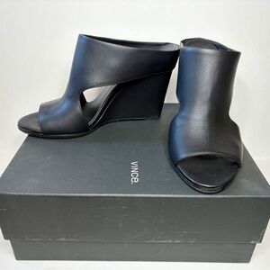 Vince Women's Black Leather Wedge Sandals